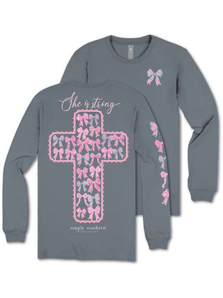 She Is Strong Long Sleeve T-Shirt by Simply Southern