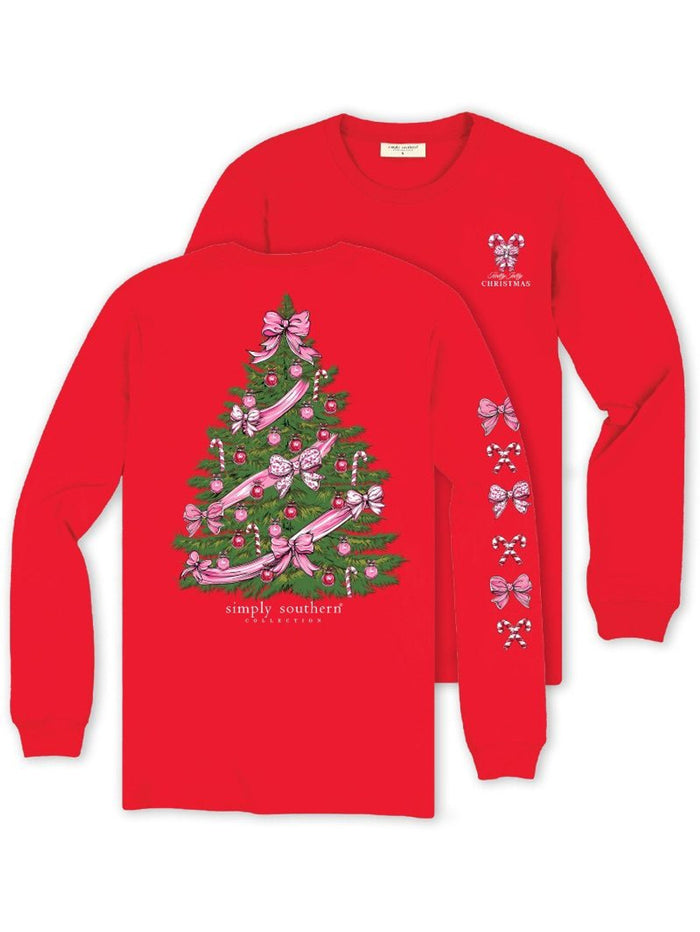 Pink Bow Christmas Tree Long Sleeve Tee by Simply Southern