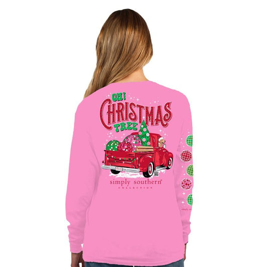 10246- OH! Christmas Tree Long Sleeve Simply Southern T-Shirt