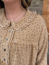 Latte Floral Printed Thermal Washed Top by Easel