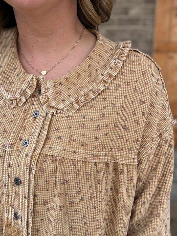 Latte Floral Printed Thermal Washed Top by Easel