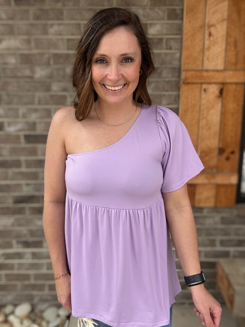 Lavender One Shoulder Short Sleeve Baby Doll Top