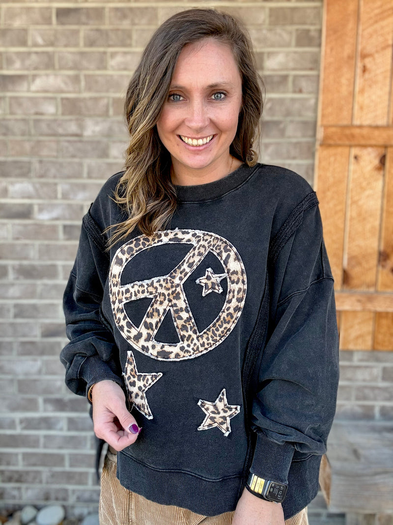 Leopard Peace & Star Patch Oversized Pullover by BlueVelvet