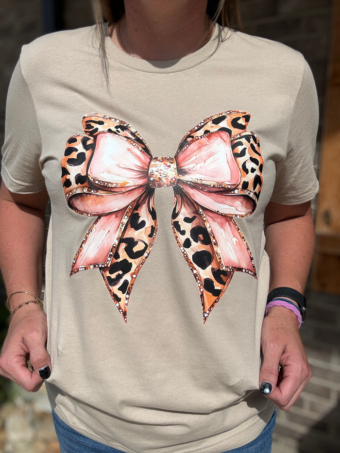 Leopard & Pink Glam Bow Graphic Tee