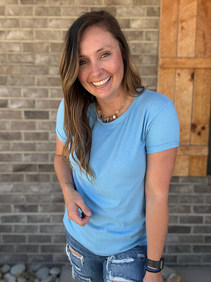 Light Blue Vintage Wash Boyfriend Top by Royce