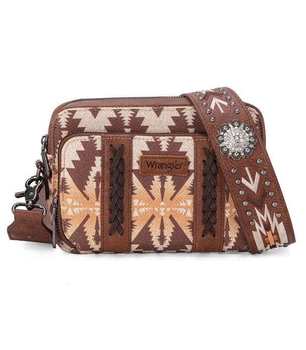 Light Coffee Jean Wrangler Aztec Printed Crossbody Purse With Wallet Compartment