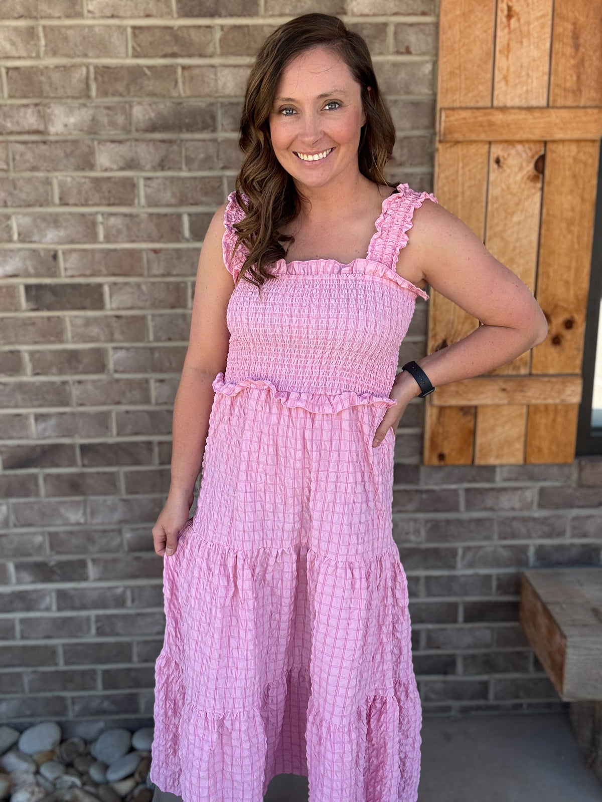 Light Pink Simply Southern Textured Maxi Dress by Simply Southern