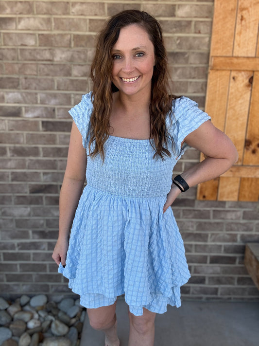 Light Blue Textured Tie Back Dress by Simply Southern