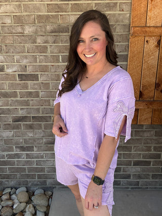 Light Lavender Bow Cut Shorts by J. Her