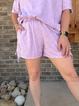 Light Lavender Bow Cut Shorts by J. Her