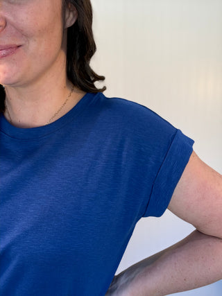 Light Navy Everyday Essential Cotton Modal Slub Rolled Sleeve Tee by Zenana