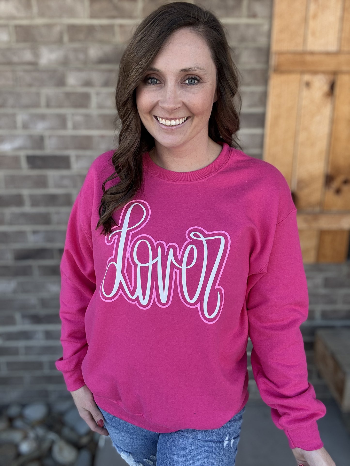 8502- Lover Cursive Double Puff Glitter Sweatshirt