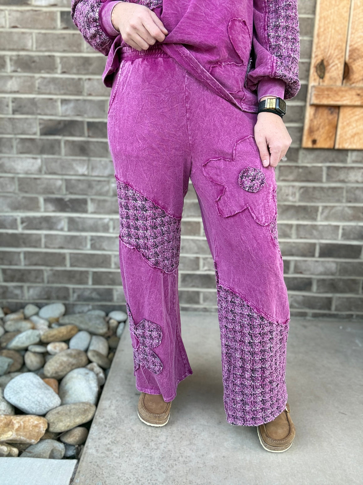 Magenta Mineral Tweed Daisy Patch Wide Leg Pants by J. Her