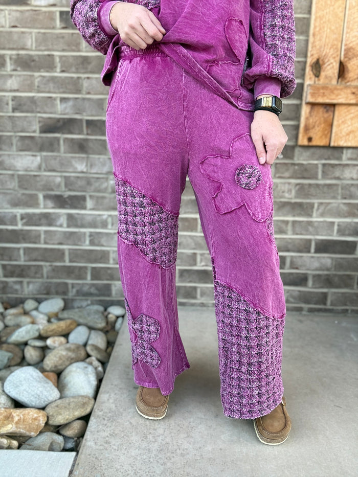 Magenta Mineral Tweed Daisy Patch Wide Leg Pants by J. Her
