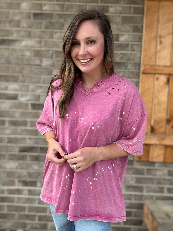 Magenta Washed Worn Pocket Tee by BlueVelvet