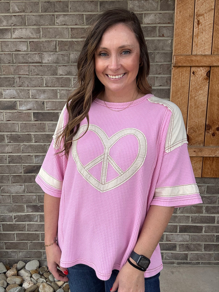 Malibu Pink Thermal Peace Patch Short Sleeve Top by Easel