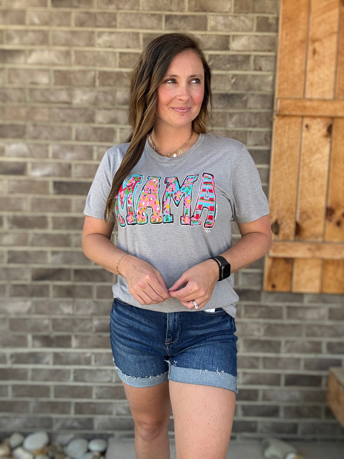 Mama Floral Print Short Sleeve Graphic Tee
