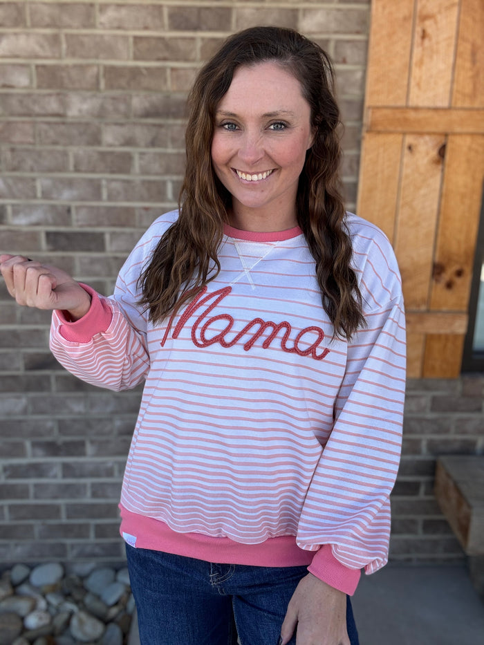 Mama Stripe French Terry Sweatshirt by Simply Southern