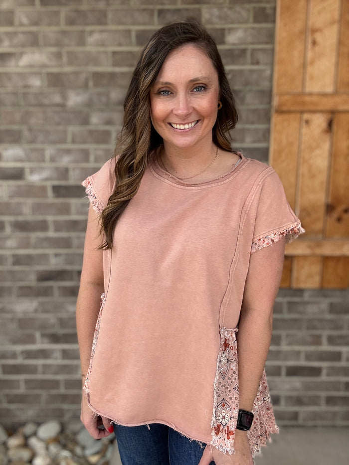 Mauve Drop Shoulder High Low Sleeve Tunic w/ Leopard Detail  by Oli & Hali