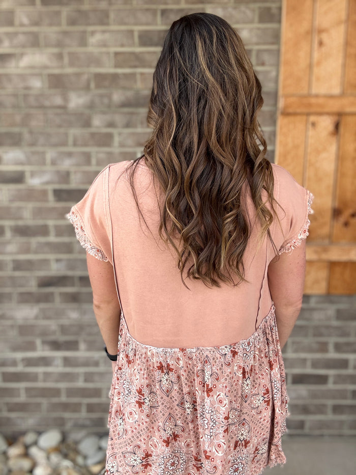 Mauve Drop Shoulder High Low Sleeve Tunic w/ Leopard Detail  by Oli & Hali