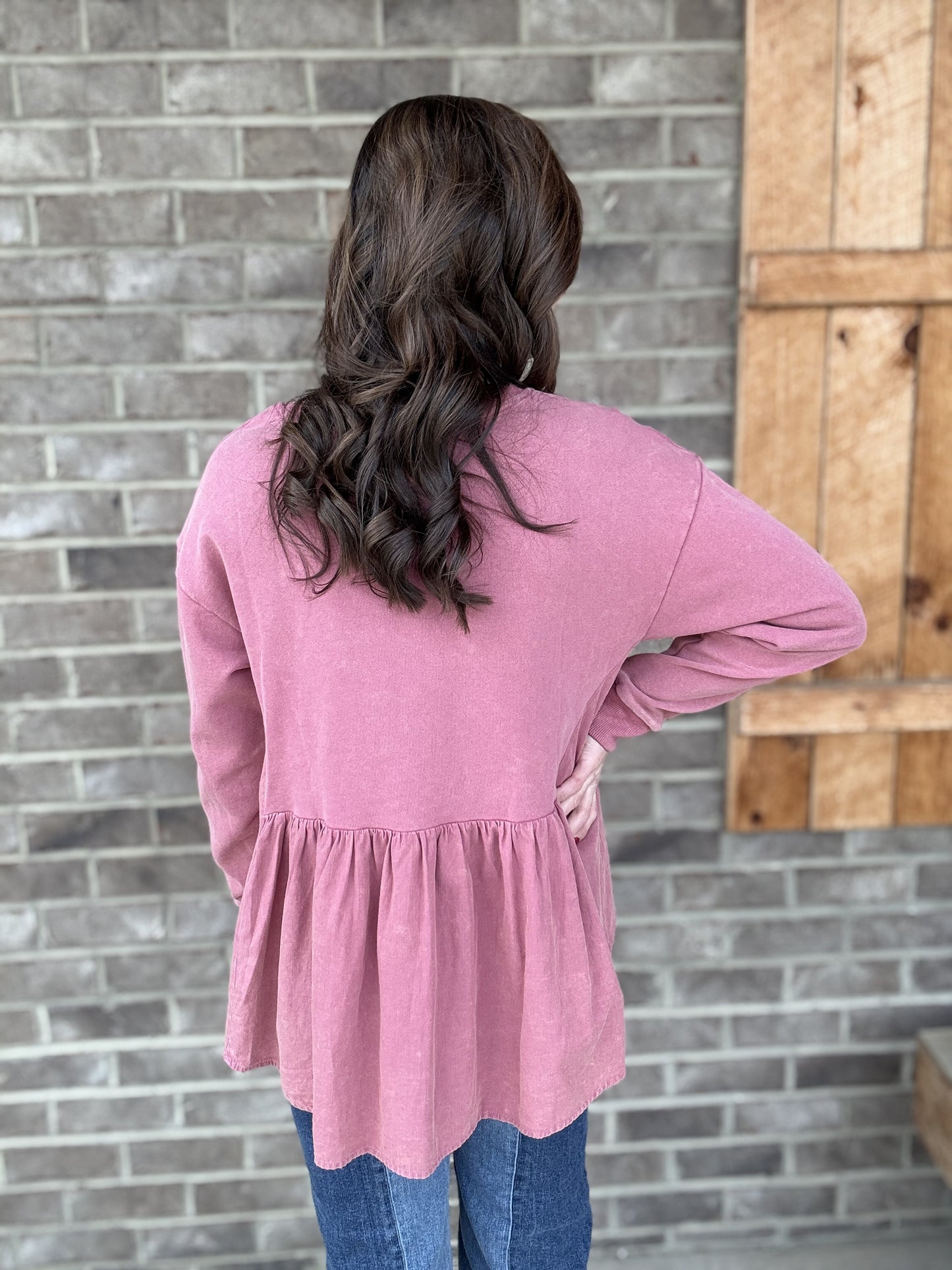 3347- Mauve French Terry Ruffle Bottom Pullover