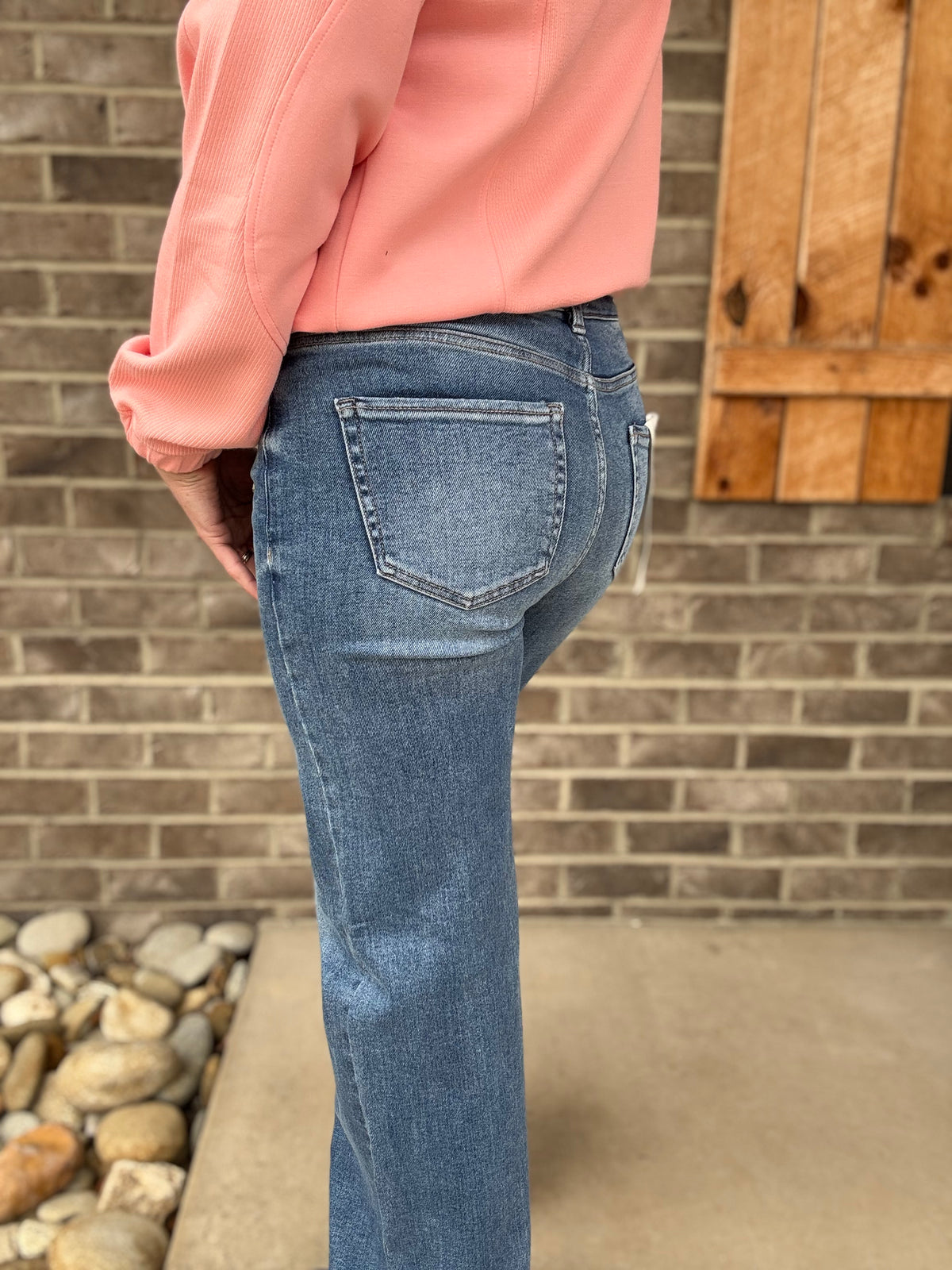 Medium Wash High Rise Wide Leg Adjustable Waist Pants by Risen Jeans