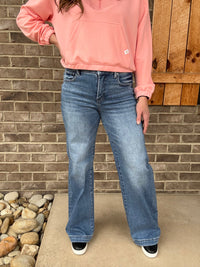 Medium Wash High Rise Wide Leg Adjustable Waist Pants by Risen Jeans