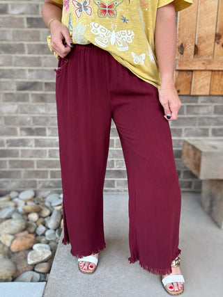 Merlot Burgundy Linen Pants by Umgee
