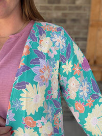 Mint Floral Print Wrinkle Free Cardigan