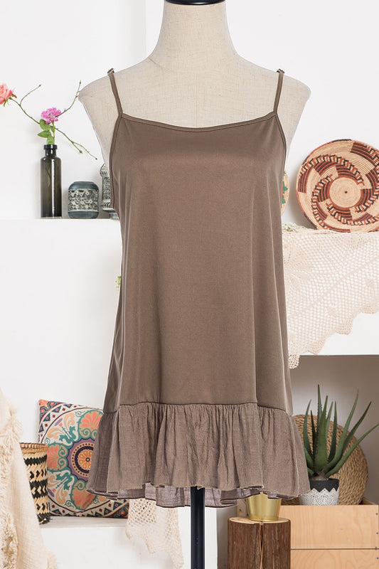 Mocha Cami Top Extender w/ Ruffle Accent