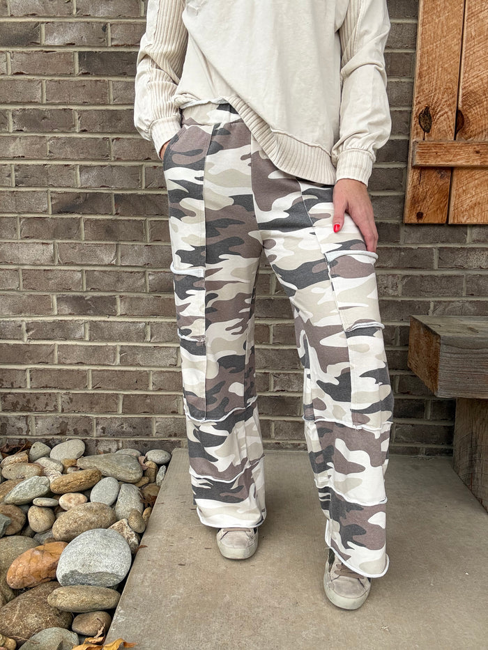 Mocha Camouflage Raw Hem Pants by J. Her