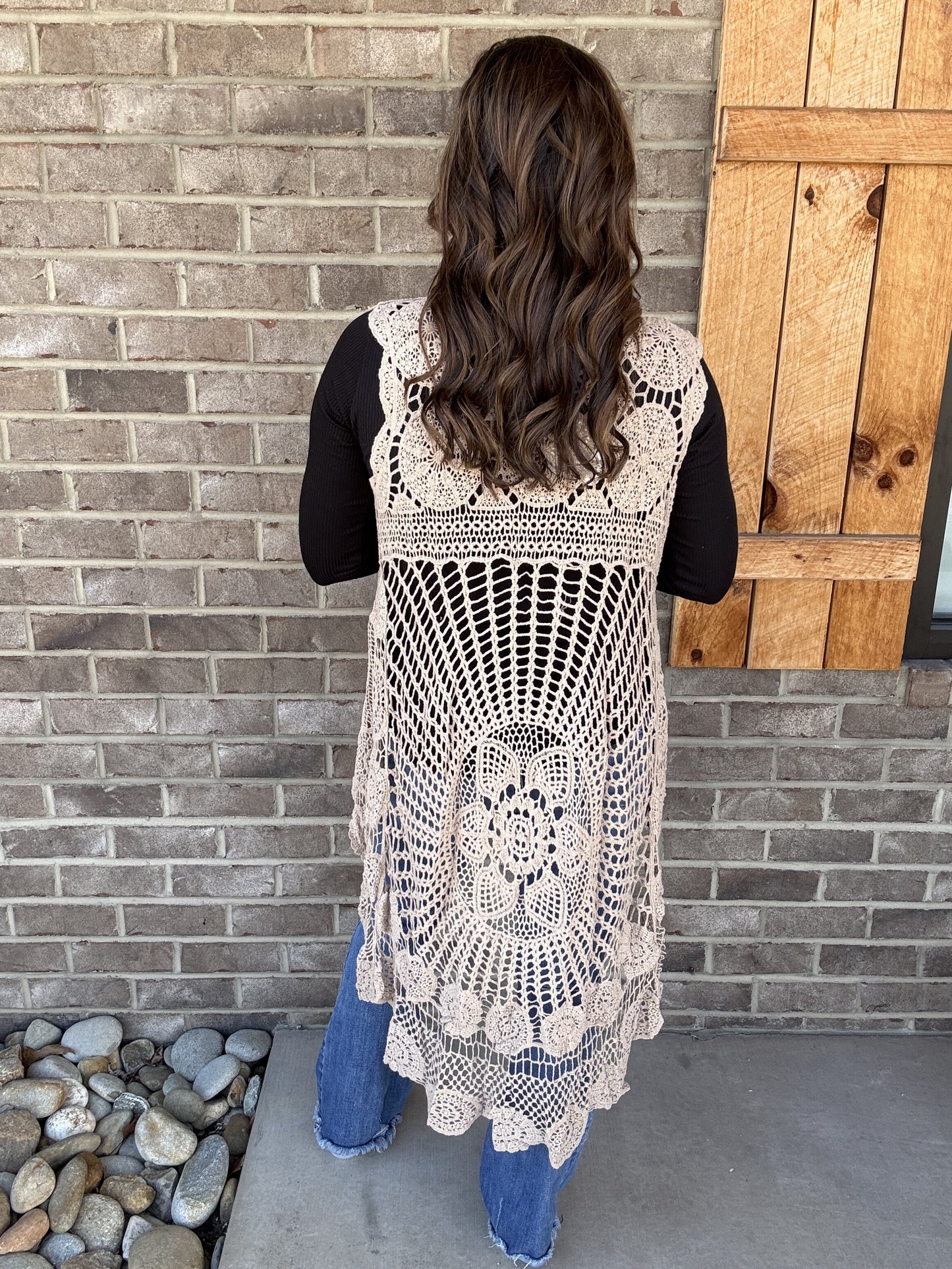 Mocha Crochet Vest High Low Vest