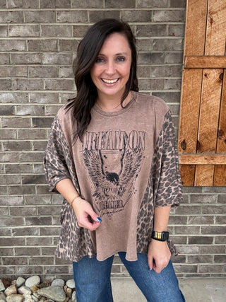 Mocha Dream On Poncho Top with Leopard Detail by J. Her