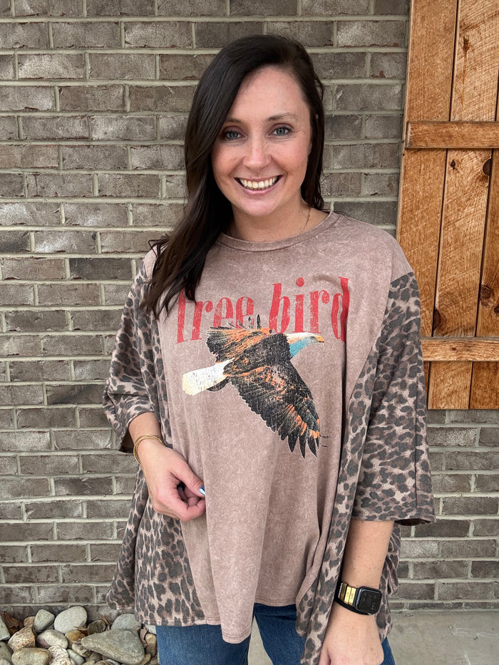 Mocha Free Bird Poncho Top with Leopard Detail by J. Her
