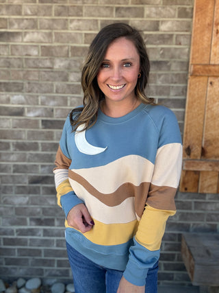 Moon Patchwork Crew Neck by Simply Southern