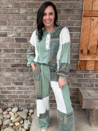 Moss Green Mineral Washed Bandana Patchwork Pants by J. Her