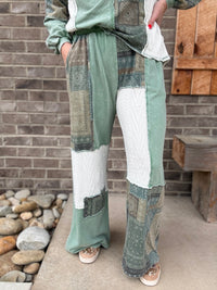 Moss Green Mineral Washed Bandana Patchwork Pants by J. Her