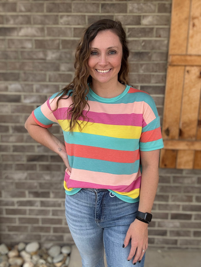 Multi Color Stripe Short Sleeve Casual Shirt