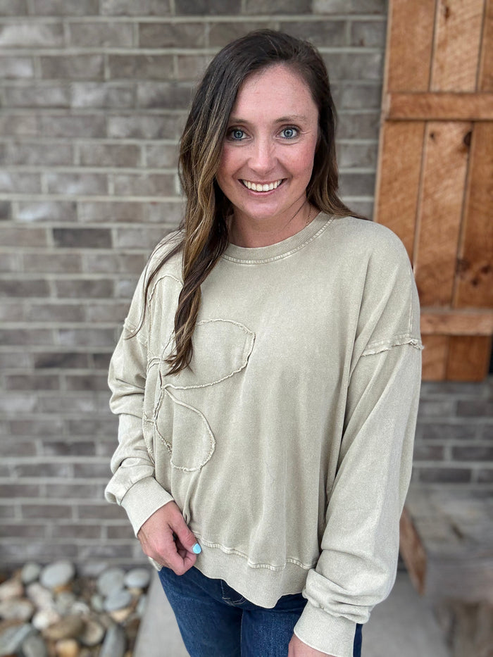 Mushroom Flower Patch Washed Terry Pullover by Easel