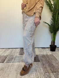 Mocha Embroidered Stripe Woven Pants by Easel