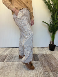 Mocha Embroidered Stripe Woven Pants by Easel