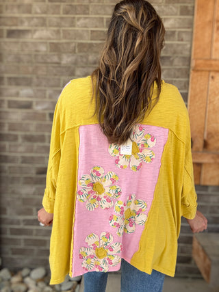 Mustard Sunshine Blooms Patchwork Top