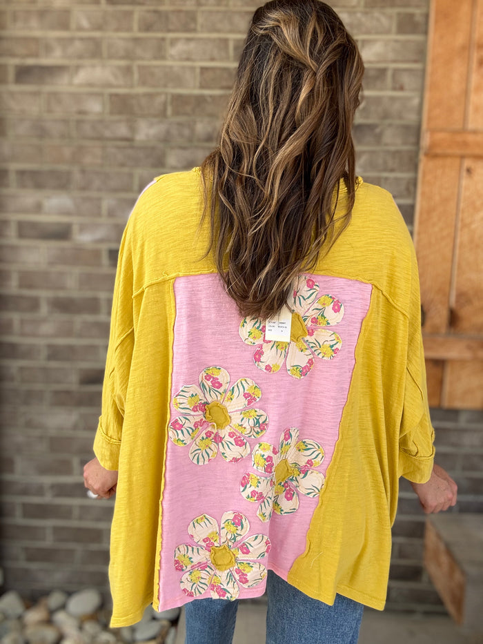 Mustard Sunshine Blooms Patchwork Top
