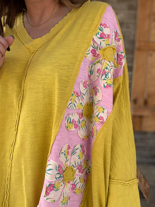 Mustard Sunshine Blooms Patchwork Top