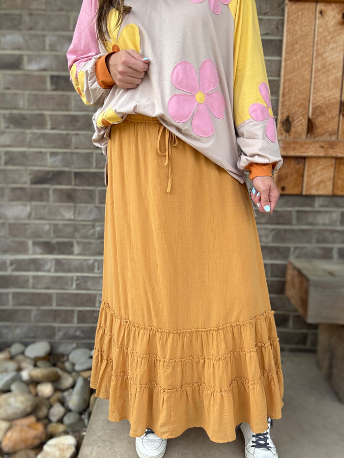 Mustard Tiered Maxi Skirt
