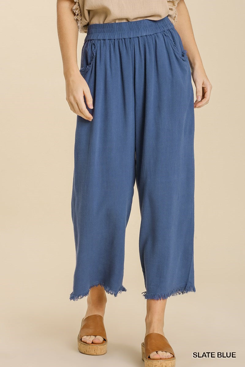 9243- Slate Blue Wide Leg Linen Pants [UMGEE]