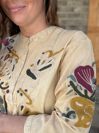 Natural Floral Embroidered Abstract High-Low Tunic by Paper Lace