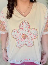 Natural Flower & Plaid Printed Hoodie Pullover by Easel