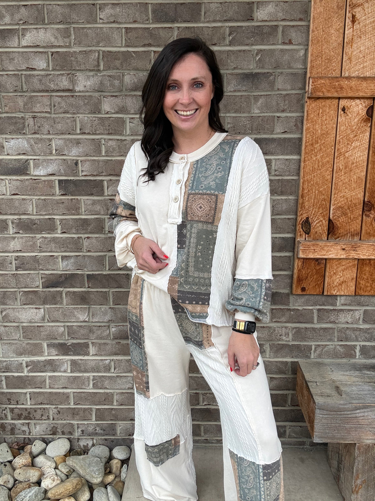 Natural Mineral Washed Bandana Patchwork Pants by J. Her