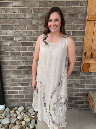 Natural Printed Fringe Pattern Sleeveless Dress by Paper Lace